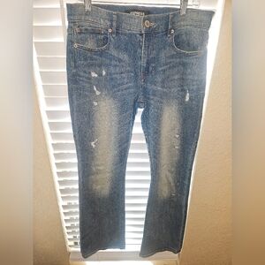 Express women's Distressed Blue Jeans barely boot mid rise